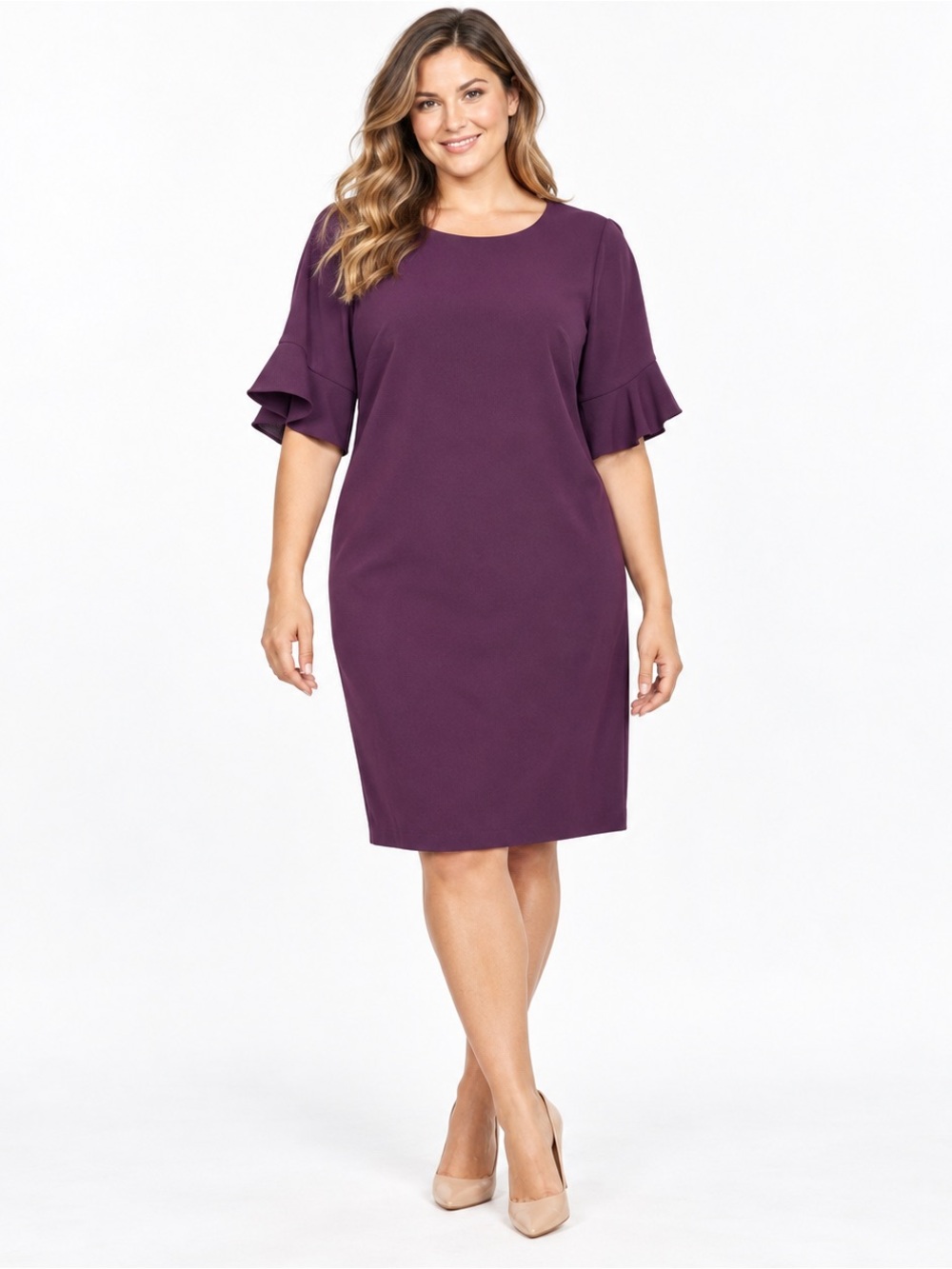 Calvin Klein plum flutter sleeve sheath dress size 18W career cocktail party
